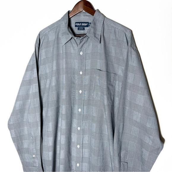 Polo Golf Mens Black White Plaid Long Sleeve Casual Work Buttondown Shirt - Picture 2 of 6